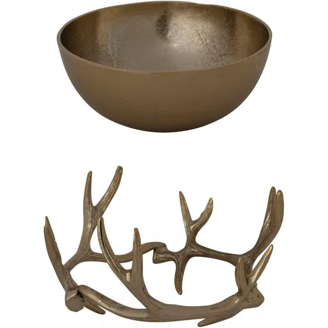 Cast Aluminum Antler Shaped Stand with 9-1/2" Round x 4-1/4"H Removable Bowl
