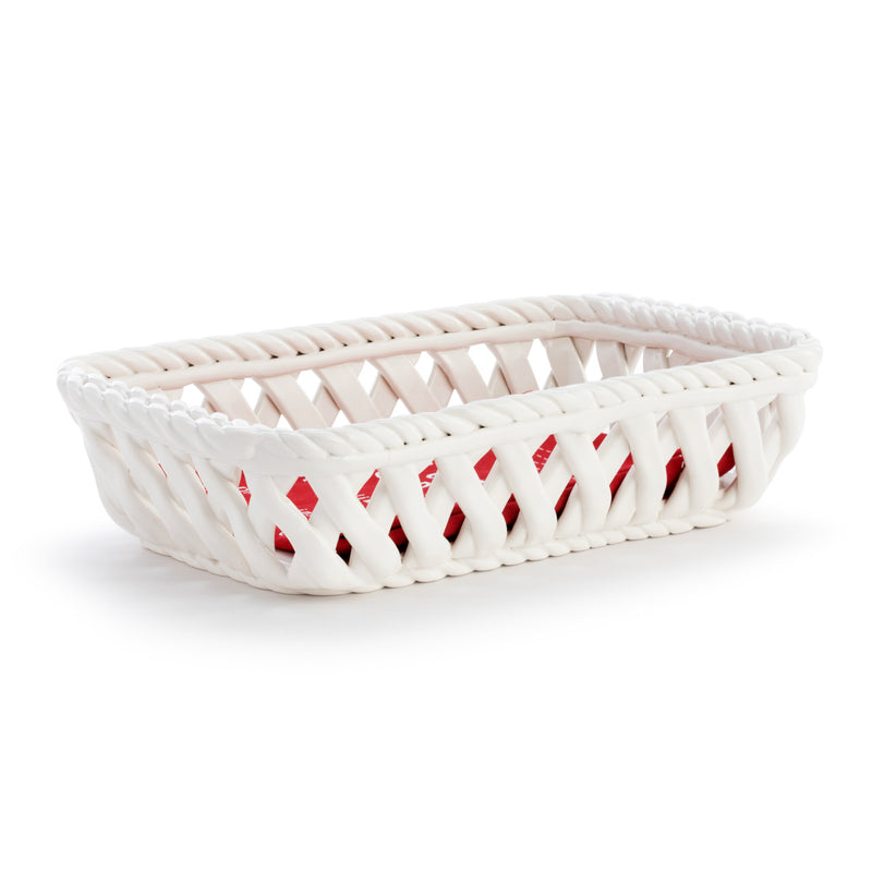 Gather 'Round Holiday Ceramic Bread Basket With Red Tea Towel