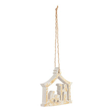 Nativity Scene Gold White Wood Ornament