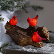 Solar Cardinal Family On Wooden Log, 5"H