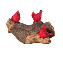 Solar Cardinal Family On Wooden Log, 5"H