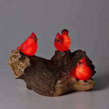Solar Cardinal Family On Wooden Log, 5"H
