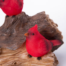 Solar Cardinal Family On Wooden Log, 5"H