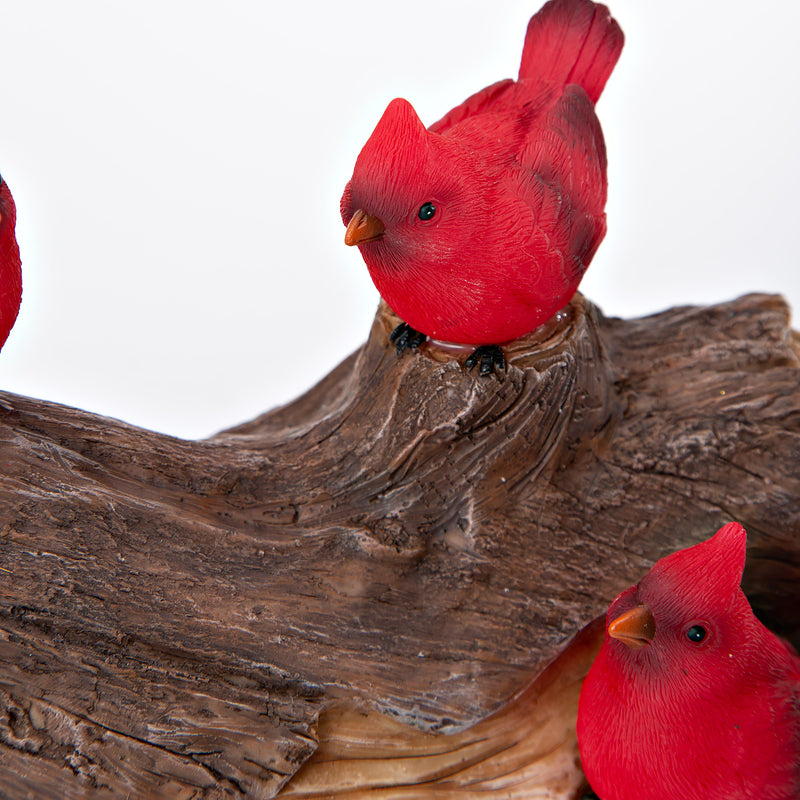 Solar Cardinal Family On Wooden Log, 5"H