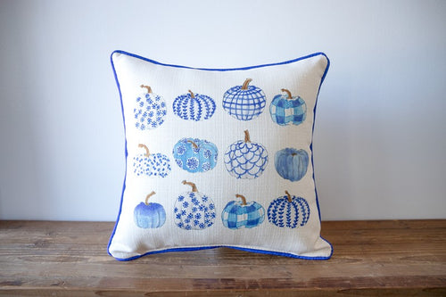Blue and White Pumpkins Pillow