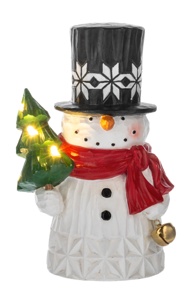 LED Light Up Scandinavian Snowman with Tree Figurine