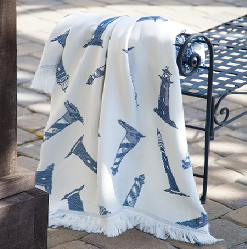 Lighthouse Navy Rayon Throw