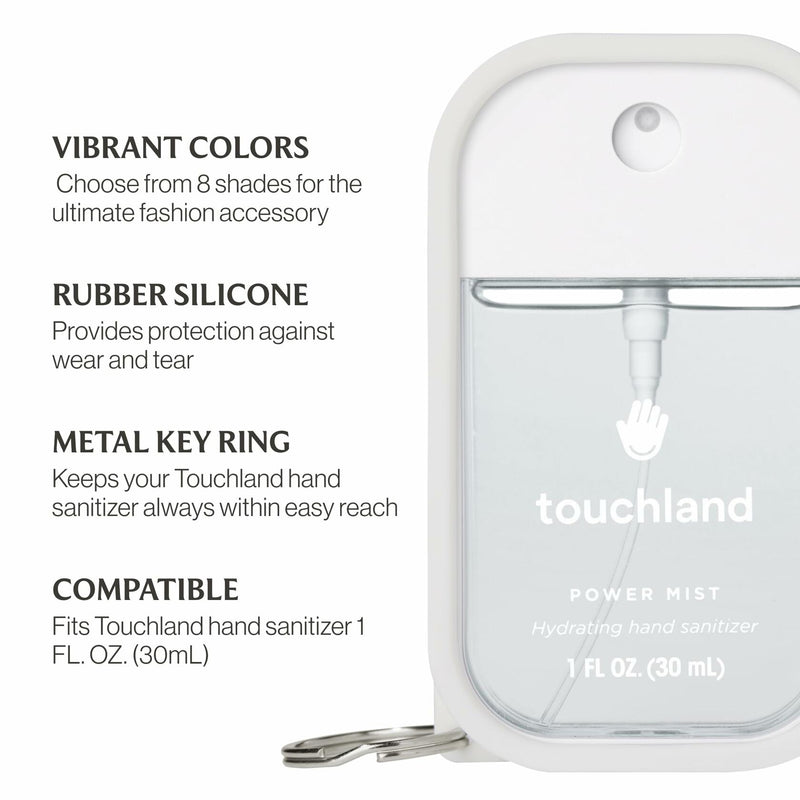 Touchland Hand Sanitizer Mist Case 1FL. OZ., Protective and Stylish Hand Sanitizer Spray Accessory, Silicone Case with Keyring, Icy White