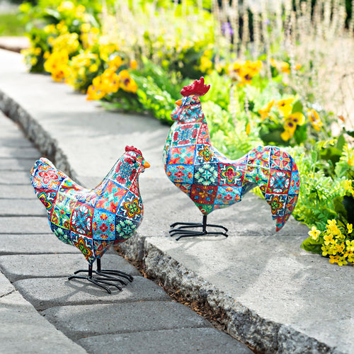 Resin Rooster/Hens Statuary Set of 2