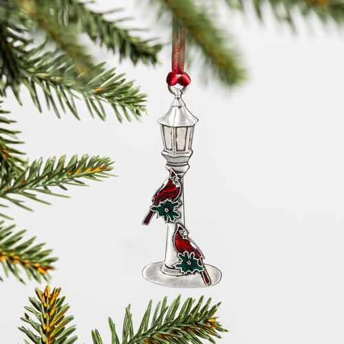 Joyful Traditions Ornament Solid Pewter Lamp Post with Cardinals, 3.5
