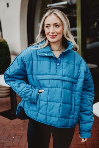 Blue Puffer Pullover Jacket