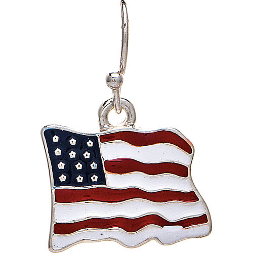 Silver Waving American Flag Earring