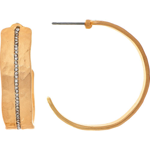 Matte Gold Crystal Stripe Hoop Earring