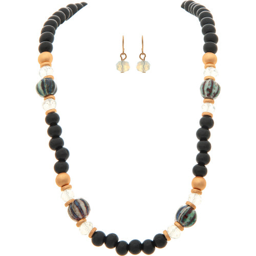 Gold Black Ceramic Bead Necklace