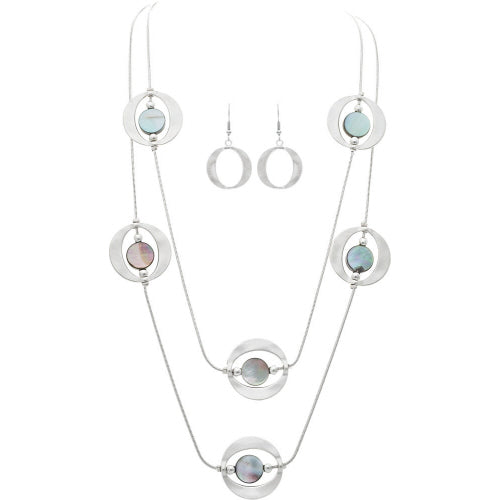 Silver Layered Shell In Discs Necklace Set