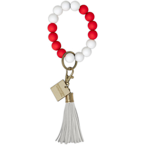 SC Silicone Beaded Bracelet Key Chain-Red/White