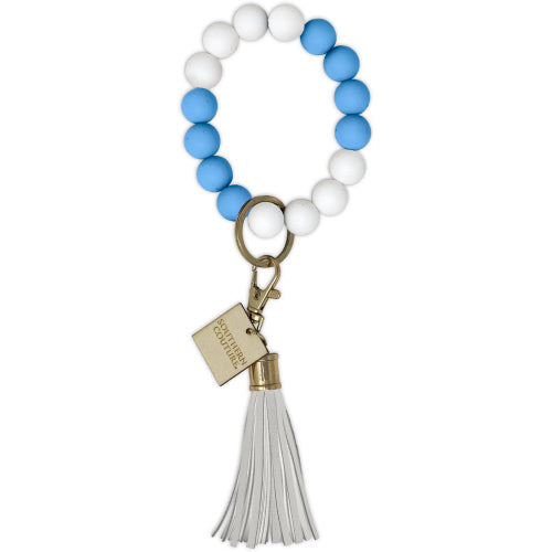 SC Silicone Beaded Bracelet Key Chain-Carolina Blue/White