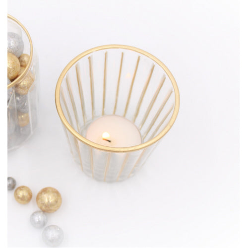 3" Flared Glass Tealight Holder w/Gold Trim