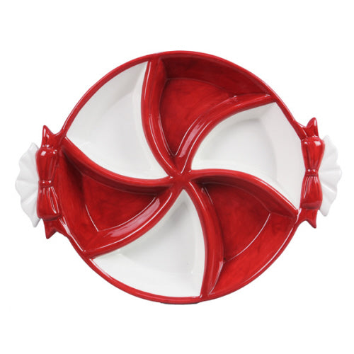 Ceramic Cocoa and Cookies Peppermint Candy Shaped Divided Tray