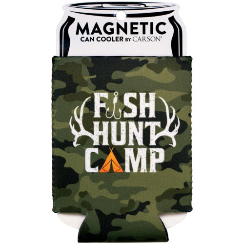 Fish Hunt Camp Magnetic Can Cooler