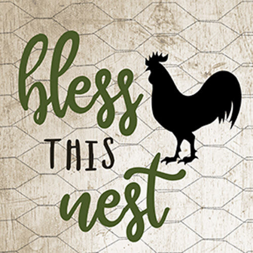Bless This Nest Rooster Square House Coaster