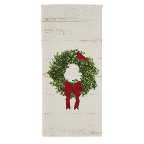 Cardinal Wreath Print/Embroidered Dishtowel