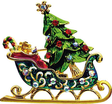 Gold Holiday Tree Sleigh Pin