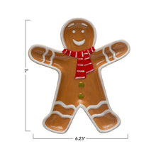 Hand-Painted Ceramic Gingerbread Man w/ Scarf Shaped Platter, Brown, Red & White