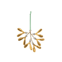 Metal Mistletoe Ornament w/ Glass Beads, Antique Gold Finish & White