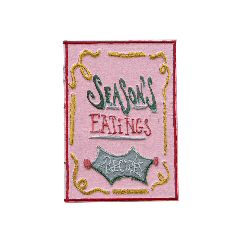 Handmade Paper & Embroidered Fabric Bound Recipe Book w/ 160 Ruled Pages