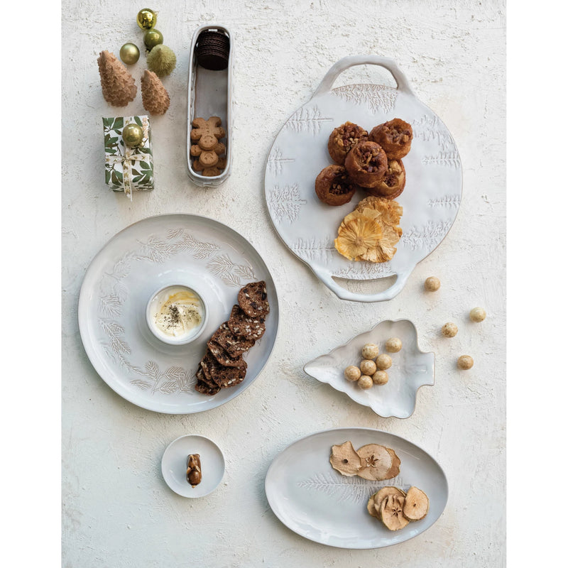 Debossed Stoneware Tray/Platter w/ Trees & Handles (Each One Will Vary)