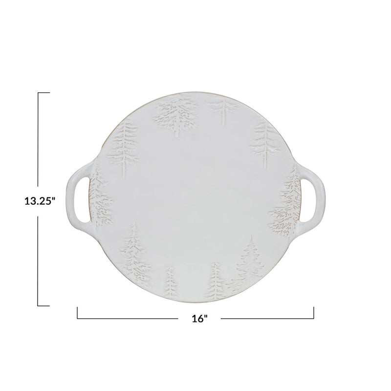 Debossed Stoneware Tray/Platter w/ Trees & Handles (Each One Will Vary)