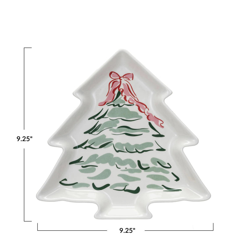 Stoneware Tree Shaped Plate w/ Christmas Tree, Multi Color