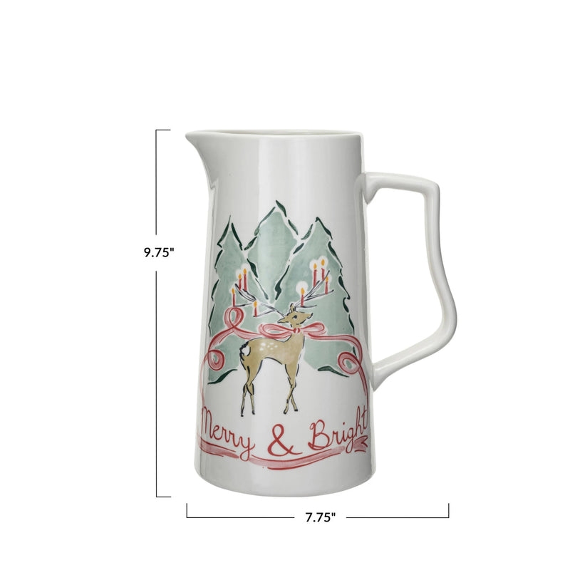 2 Quart Stoneware Pitcher w/ Reindeer, Multi Color