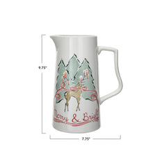 2 Quart Stoneware Pitcher w/ Reindeer, Multi Color