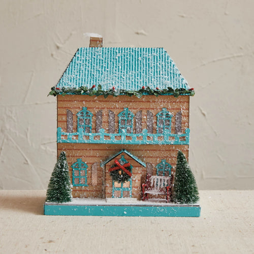 Paper House w/ LED Light, Glitter & Tinsel, Multi Color