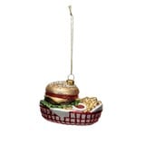 Glass Burger Combo in Basket Ornament w/ Glitter, Multi Color