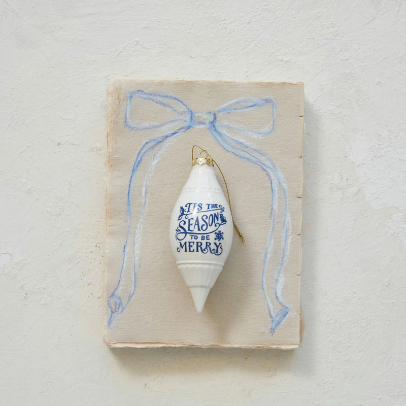 Ceramic Finial Ornament, White & Blue