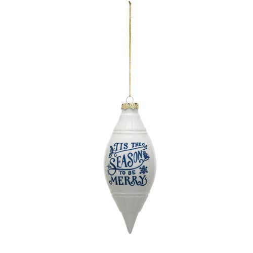 Ceramic Finial Ornament, White & Blue