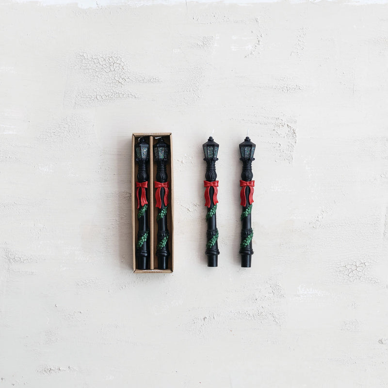 Unscented Lamp Post Shaped Taper Candles in Box, Set of 2
