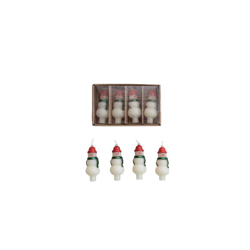 Unscented Snowman Shaped Bottle Taper Candles in Box, Set of 4