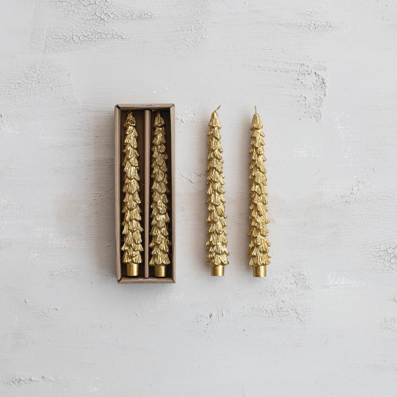 Unscented Tree Shaped Taper Candles in Box, Set of 2