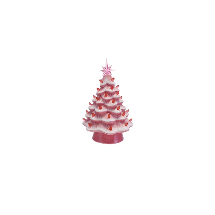 Ceramic LED Christmas Tree with Plastic Bulbs & Star, Pink & White