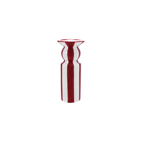 Hand-Painted Ceramic Striped Taper Holder, Red & White