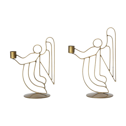 Metal Angel Taper Holders, Antique Brass Finish, Set of 2