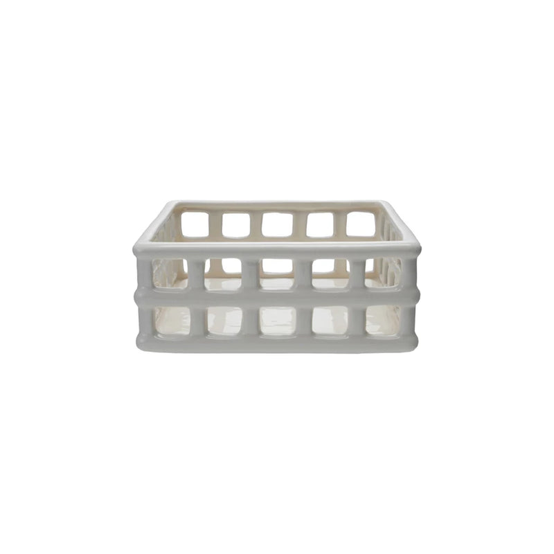 Ceramic Open Weave Napkin Holder, White (Holds 6" Square Napkin)