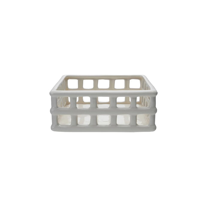Ceramic Open Weave Napkin Holder, White (Holds 6