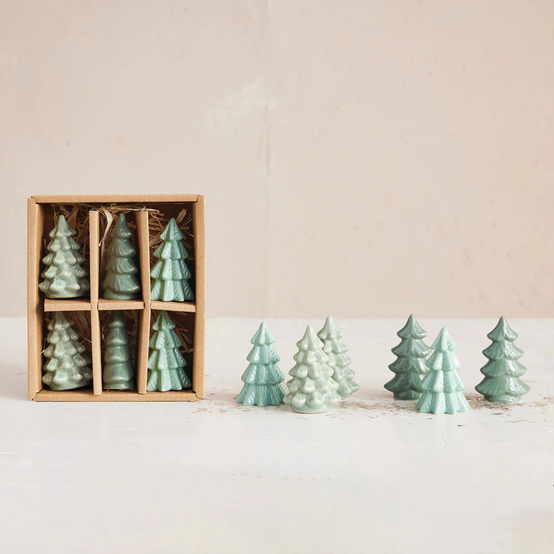 2-1/2"H Stoneware Trees, Green, Boxed Set of 6
