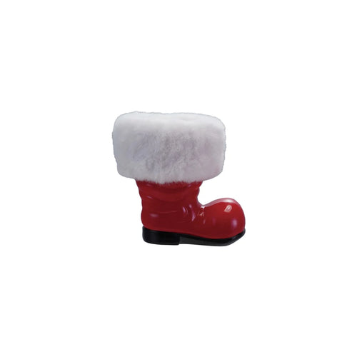 Resin Santa Boot with Faux Fur Cuff, Red, White & Black