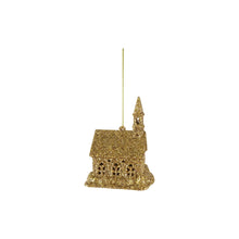 Plastic Church Ornament with LED Light & Glitter, Gold Finish